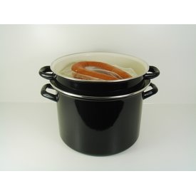  Soep pan - Stamppot Pan met handig omkeer deksel - soeppan 6 Liter  Ø 24cm - emaille - zwart - soepmaker ook geschikt voor inductie