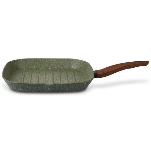 Natura 100% Recycled - Grill pan 28x28cm - en met groene plantaardige VEGAN anti-kleefcoating - PFOS-PFOA vrij - ook geschikt voor inductie