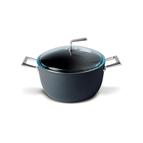 Vista kookpan soep pan 24cm/5 liter met PYREX glasdeksel – Zwart  - ook geschikt voor inductie