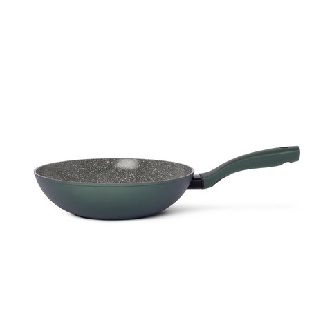 Wok pan Ø 28 cm - PFAS -vrij - met groene plantaardige PFAS-vrije Keramische anti-kleefcoating  - geheel gemaakt van gerecyclede materialen