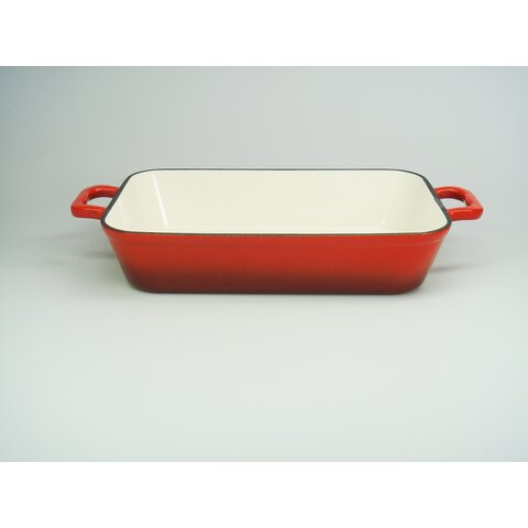 Ovenschaal 33cm x 22cm  x 7cm gietijzer geëmailleerd rood / crème