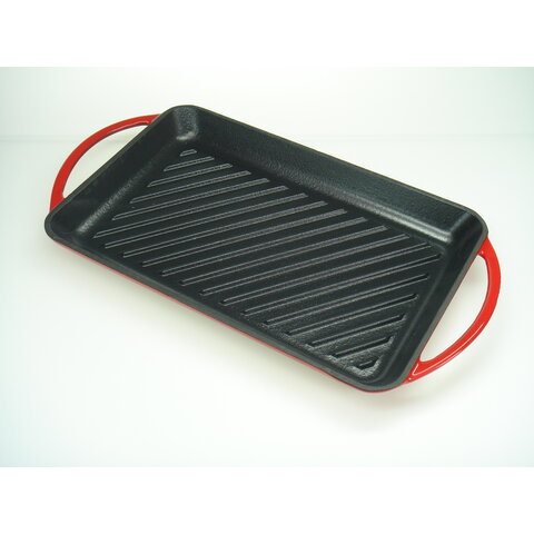 Grill plaat 33cm x 22cm x 3cm gietijzer geëmailleerd rood / zwart