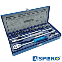 3/8'' doppenset 6-kant in metalen box 19dlg