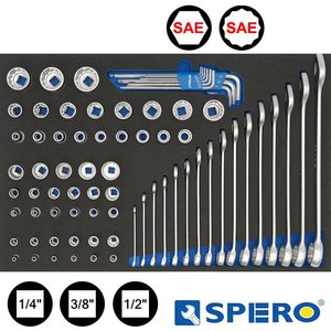 Spero Doppen & sleutelset 74 delig SAE (inch)