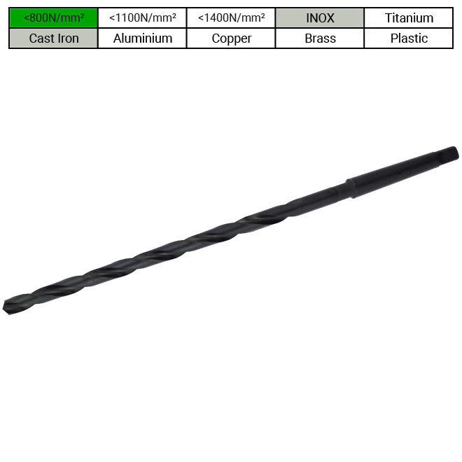 HSS-PROFI morseconus extra lange spiraalboor DIN341/DIN1870, gefreesd - Type N - 118°