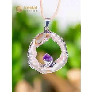 Agaat Geode met Amethist in zilver - hanger no. 4