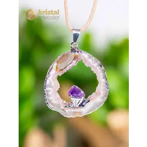 Agate Geode with Amethyst in silver - pendant no. 4