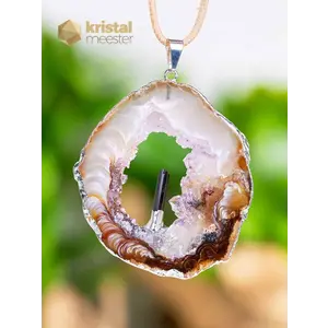 Agate Geode with Tourmaline in silver - pendant no. 3