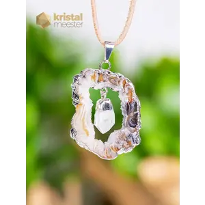 Agaat Geode met Bergkristal  in zilver - hanger no. 4