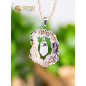 Agate Geode with Rock Crystal in silver - pendant no. 4