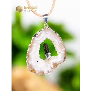 Agate Geode with Tourmaline in silver - pendant no. 5