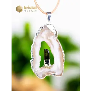 Agate Geode with Tourmaline in silver - pendant no. 2