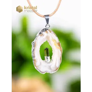 Agate Geode with Tourmaline in silver - pendant no. 1