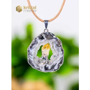 Agate Geode with Citrine (heat treated) in silver - pendant no. 2
