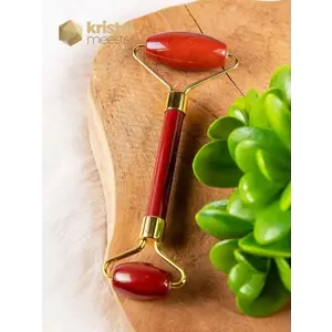 Red Jasper Massage Roller - Gold Color