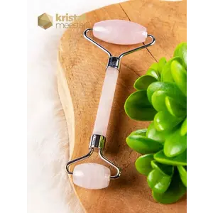 Rose Quartz Massage Roller - Silver Color