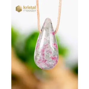 Thulite in Feldspar Drop Shaped Pendant - no. 1