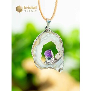 Agate Geode with Amethyst in silver - pendant no. 2