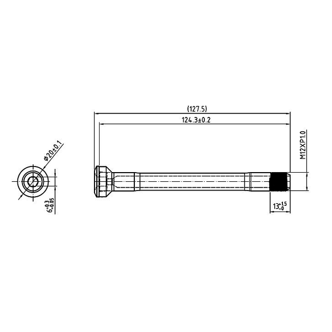 AXL FRONT THRU AXLE, 100MM SPACING,127.5MM LENGTH, 12MM THROUGH TYPE