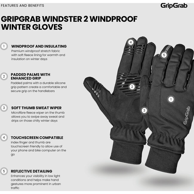GRIPGRAB WINDSTER 2 WINTER GLOVES BLACK MEDIUM