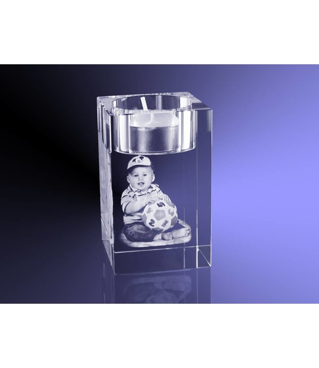 Waxinelichthouder met foto kristal glas JustMoreGifts