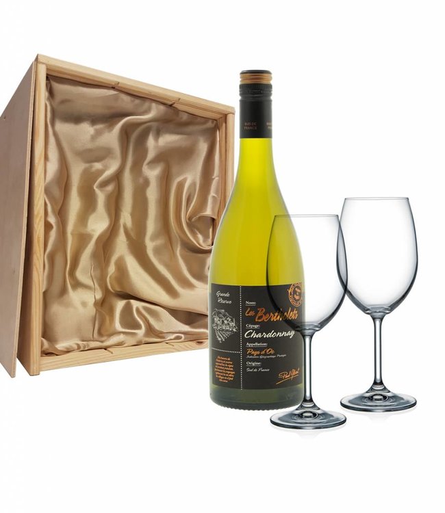 Wijnpakket met 2 glazen - Les Bertholets Chardonnay