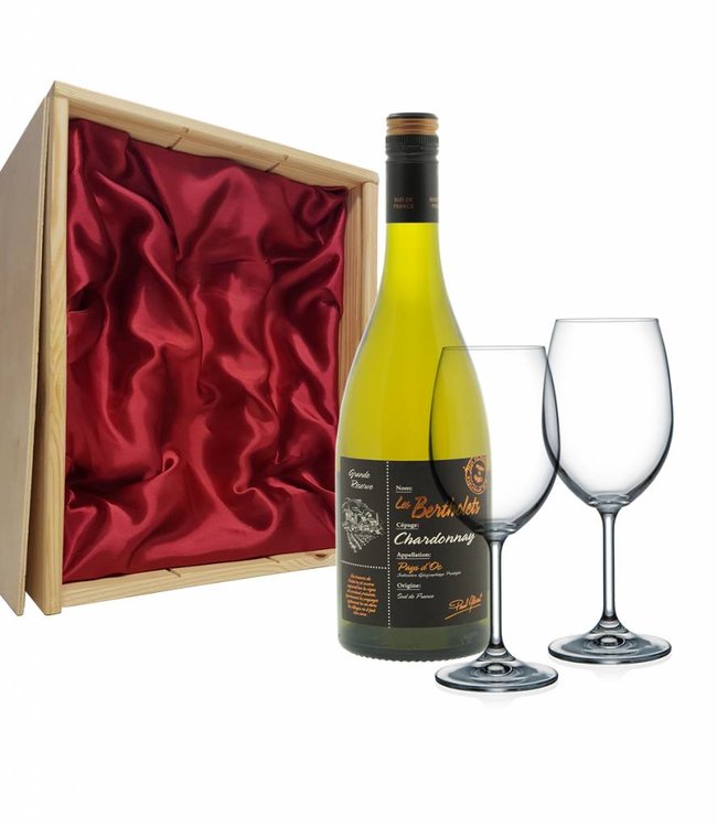 Wijnpakket met 2 glazen - Les Bertholets Chardonnay