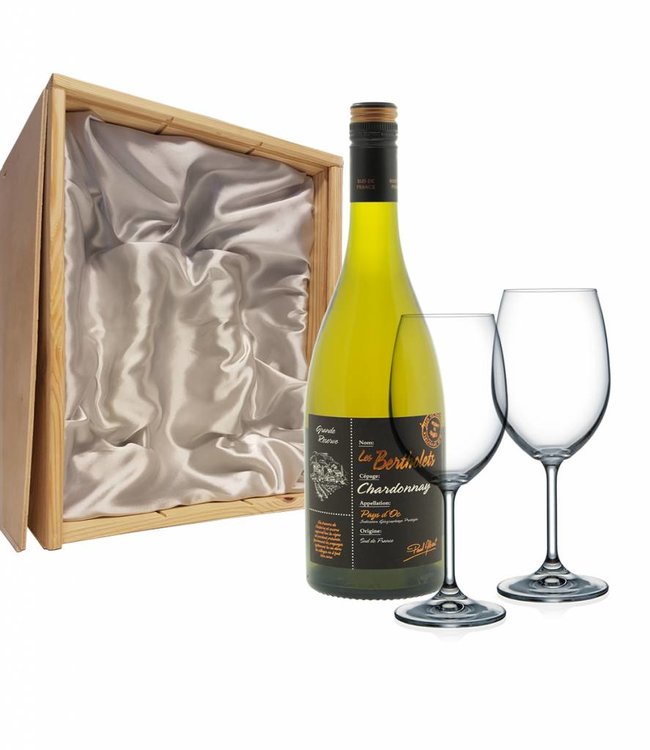 Wijnpakket met 2 glazen - Les Bertholets Chardonnay