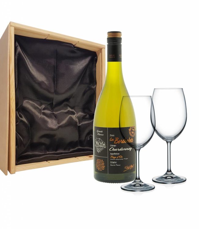 Wijnpakket met 2 glazen - Les Bertholets Chardonnay