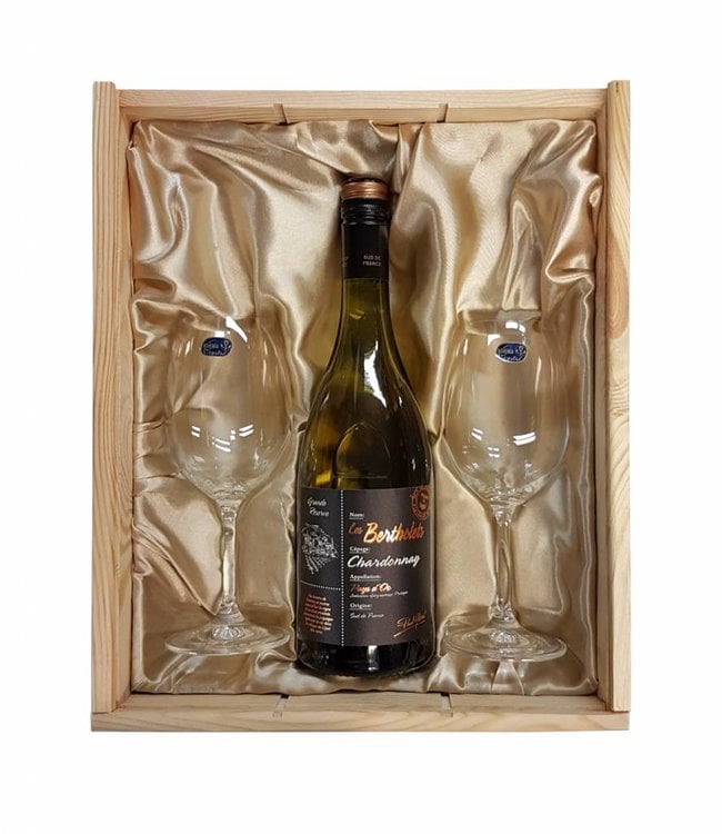 Wijnpakket met 2 glazen - Les Bertholets Chardonnay