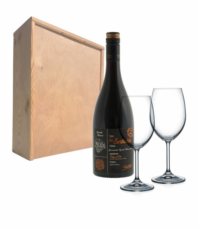 Wijnpakket met 2 glazen - Les Bertholets Grenache, Syrah & Mouvedre