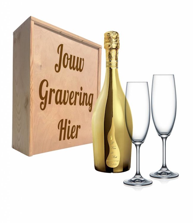 Proseccopakket met 2 gegraveerde champagneglazen - Bottega GOLD Prosecco