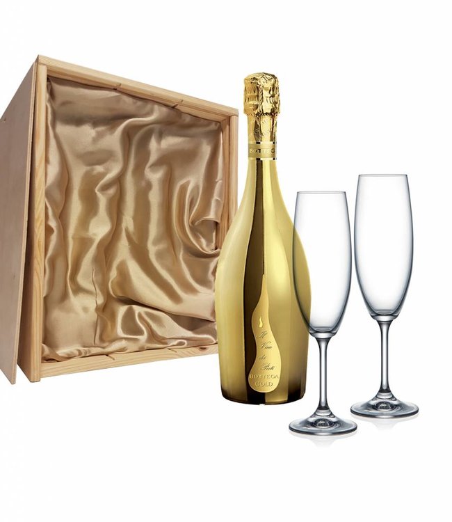 Proseccopakket met 2 gegraveerde champagneglazen - Bottega GOLD Prosecco