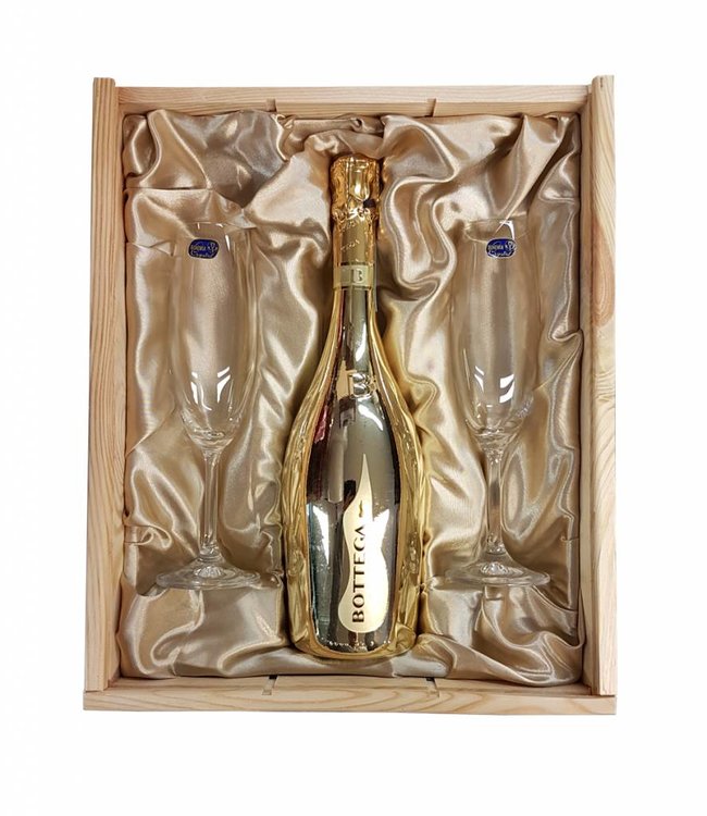 Proseccopakket met 2 gegraveerde champagneglazen - Bottega GOLD Prosecco