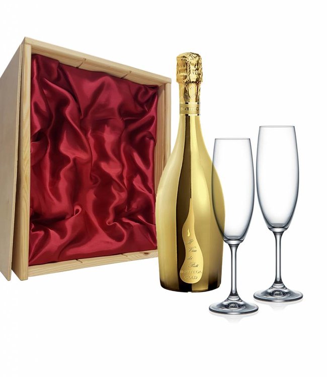 Proseccopakket met 2 gegraveerde champagneglazen - Bottega GOLD Prosecco