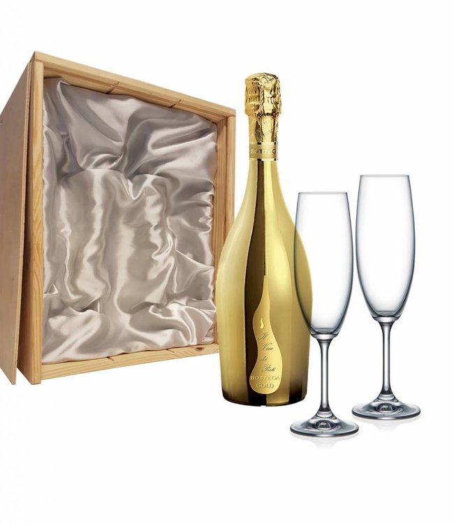 Proseccopakket met 2 gegraveerde champagneglazen - Bottega GOLD Prosecco