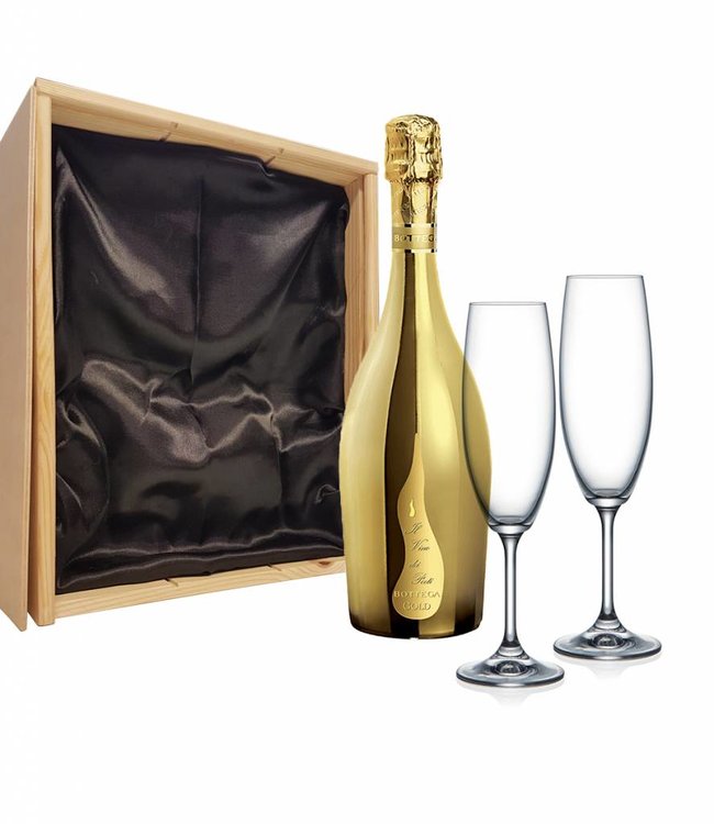Proseccopakket met 2 gegraveerde champagneglazen - Bottega GOLD Prosecco