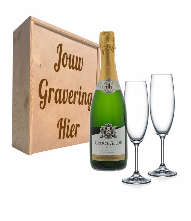 Proseccopakket met 2 gegraveerde champagneglazen - Groot Geluk Vonkelwijn