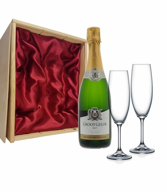 Proseccopakket met 2 gegraveerde champagneglazen - Groot Geluk Vonkelwijn