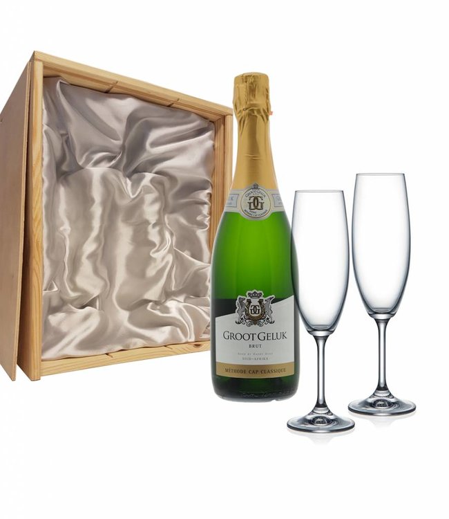 Proseccopakket met 2 gegraveerde champagneglazen - Groot Geluk Vonkelwijn