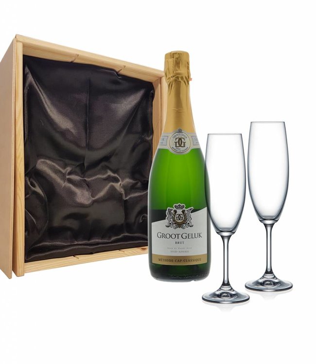 Proseccopakket met 2 gegraveerde champagneglazen - Groot Geluk Vonkelwijn