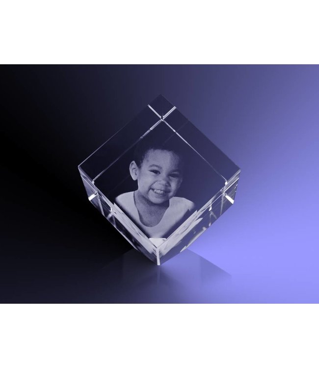 2D foto in glas - Kubus 8 cm staand op hoek - Kristal Glas