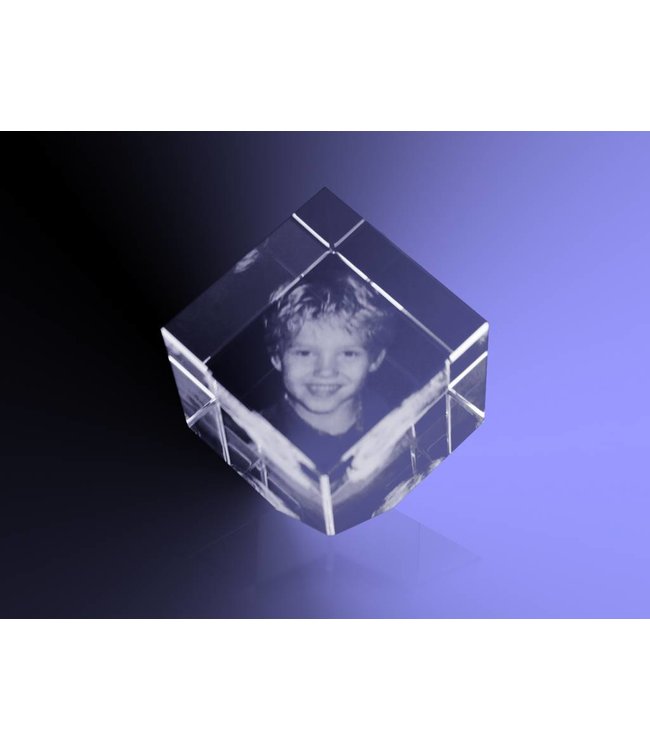 2D foto in glas - Kubus 8 cm staand op hoek - Kristal Glas