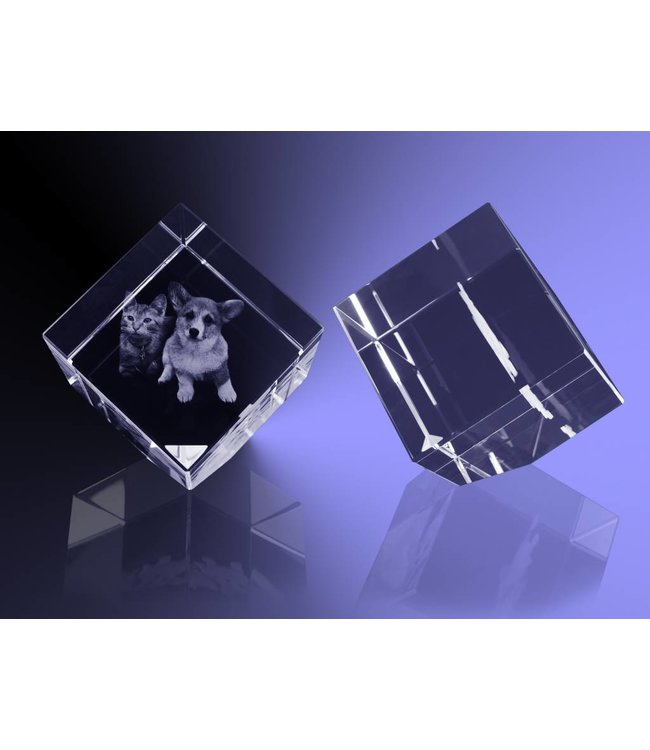 2D foto in glas - Kubus 8 cm staand op hoek - Kristal Glas