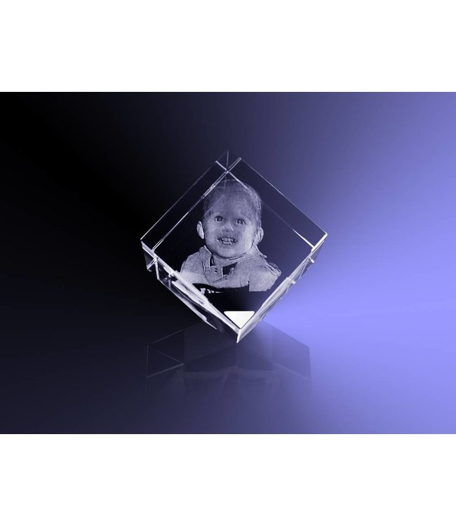 3D foto in glas - Kubus 8 cm staand op hoek - Kristal Glas