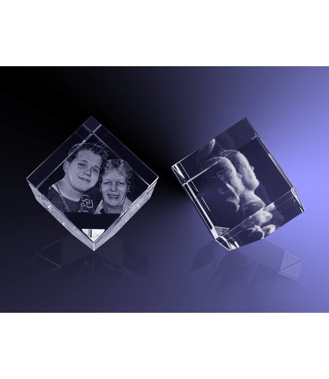 3D foto in glas - Kubus 6 cm staand op hoek - Kristal Glas