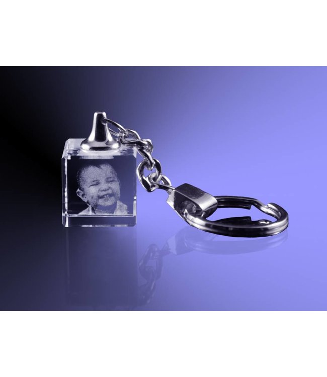 2D foto in glas - Sleutelhanger dobbelsteen - Kristal Glas