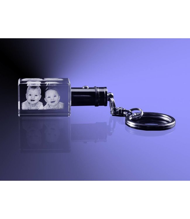 3D foto in glas - Sleutelhanger met licht - Kristal Glas
