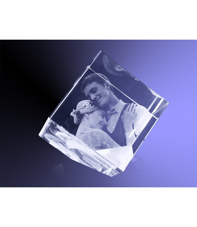 3D foto in glas - Kubus 8 cm staand op hoek - Kristal Glas