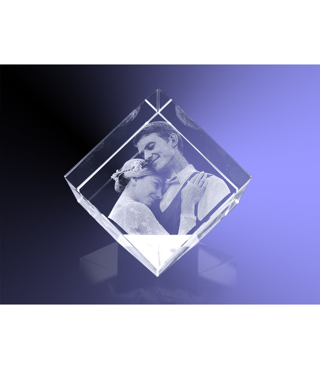 3D foto in glas - Kubus 8 cm staand op hoek - Kristal Glas